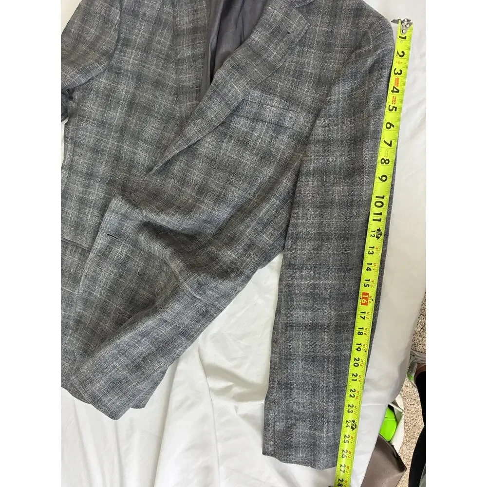 Joseph Abboud Blazer Mens 44L Brown Plaid E Thomas Wool Silk Linen Blend Luxury